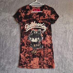 Joules Kids Skateboarding Cat T-Shirt - Black and Orange Tie-Dye